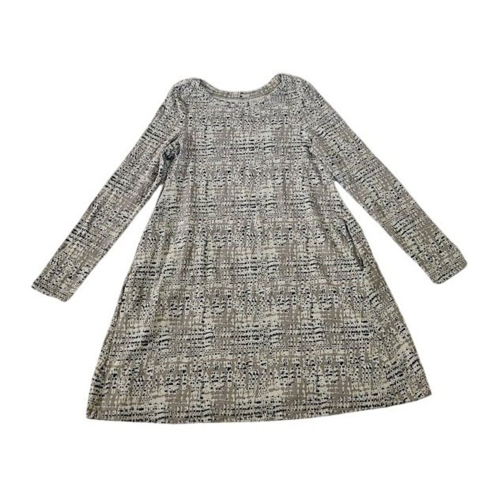Pact Organic Cotton Long Sleeve Pocket Dress Small Olive Black Abstract Print